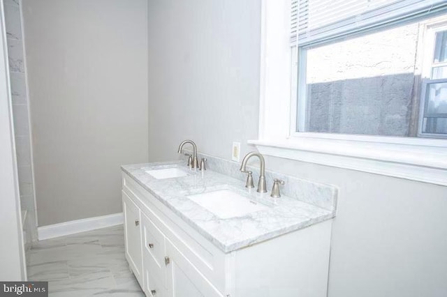 1626 N 30th St, Philadelphia, PA 19121 - bathroom with marble look tiles and double vanity