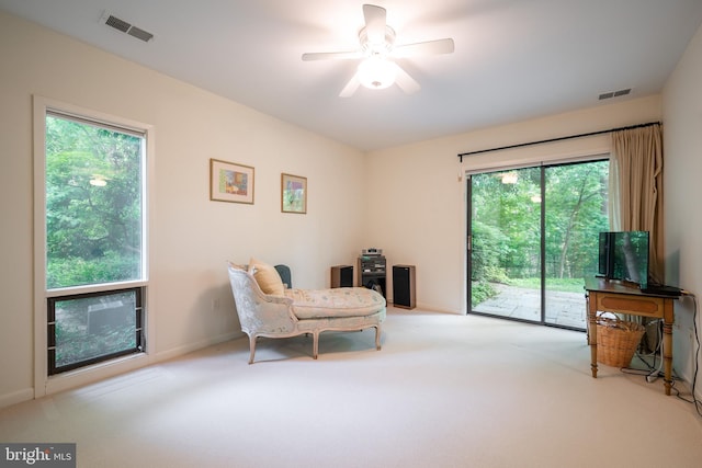 6501 Menlo Rd, Mclean, VA 22101 - sitting room featuring carpet floors, ceiling fan, and baseboards
