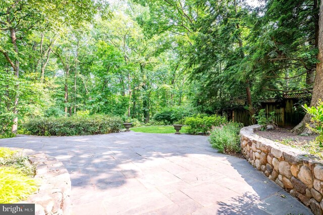 6501 Menlo Rd, Mclean, VA 22101 - view of patio featuring a forest view