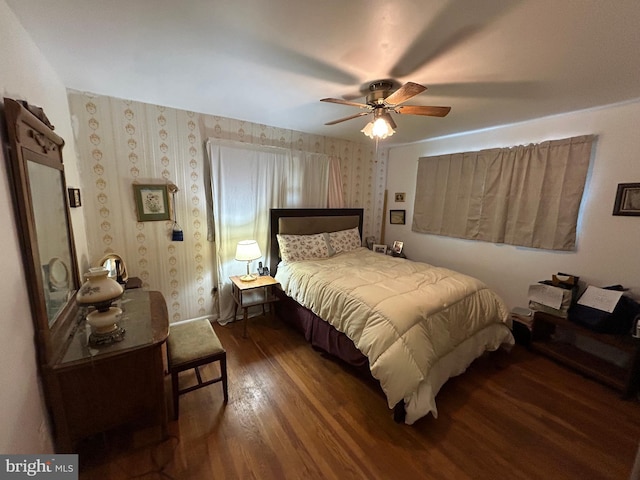 13012 Daley St, Silver Spring, MD 20906 - bedroom with wood finished floors, a ceiling fan, and wallpapered walls