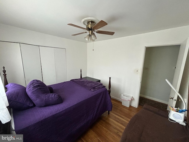 13012 Daley St, Silver Spring, MD 20906 - bedroom featuring wood finished floors, a closet, ceiling fan, and baseboards