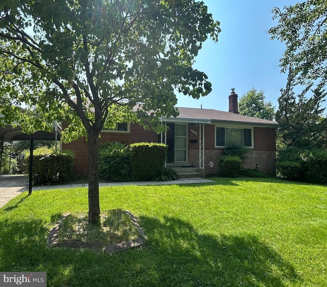 13012 Daley St, Silver Spring, MD 20906 - ranch-style home featuring a detached carport, a front lawn, a chimney, and brick siding