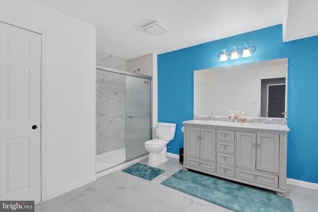 3 Rycroft Rd, Mechanicsburg, PA 17050 - full bath with toilet, marble finish flooring, a marble finish shower, double vanity, and baseboards