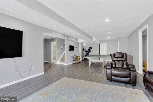 3 Rycroft Rd, Mechanicsburg, PA 17050 - living room featuring wood finished floors, stairs, baseboards, and recessed lighting