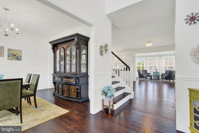 3 Rycroft Rd, Mechanicsburg, PA 17050 - entryway featuring a chandelier, stairway, and hardwood / wood-style flooring