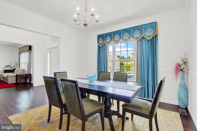 3 Rycroft Rd, Mechanicsburg, PA 17050 - dining area featuring a chandelier, dark wood-style flooring, ornamental molding, and baseboards