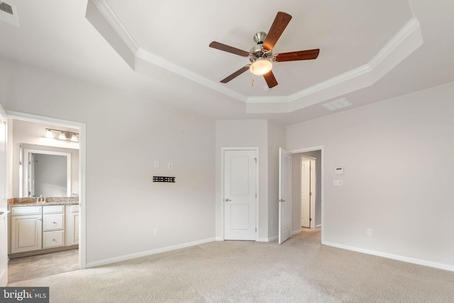 1307 Kohana Dr, Clarksboro, NJ 08020 - unfurnished bedroom featuring a tray ceiling, ornamental molding, light colored carpet, and baseboards
