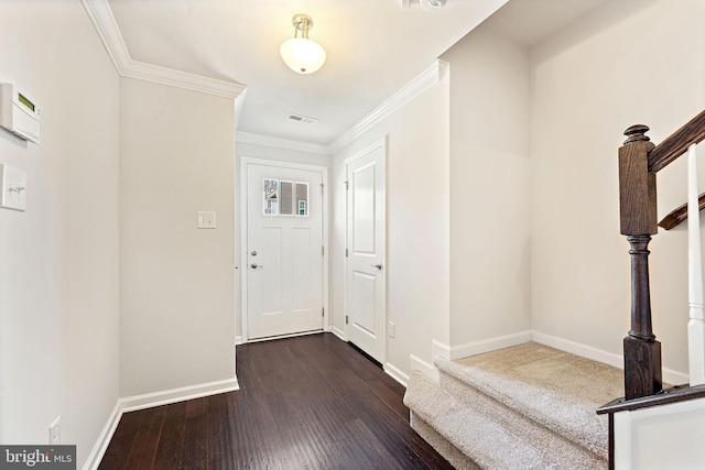 1307 Kohana Dr, Clarksboro, NJ 08020 - entrance foyer with stairway, crown molding, baseboards, and dark wood-type flooring
