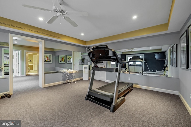 77 Lionheart Ter, Falling Waters, WV 25419 - exercise area with ceiling fan, carpet, recessed lighting, and a raised ceiling