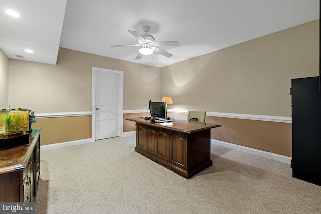 77 Lionheart Ter, Falling Waters, WV 25419 - office area with a ceiling fan, light colored carpet, and recessed lighting