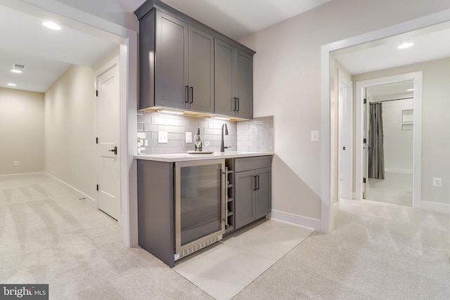 5809 2nd St S, Arlington, VA 22204 - bar area with beverage cooler, light colored carpet, baseboards, and recessed lighting