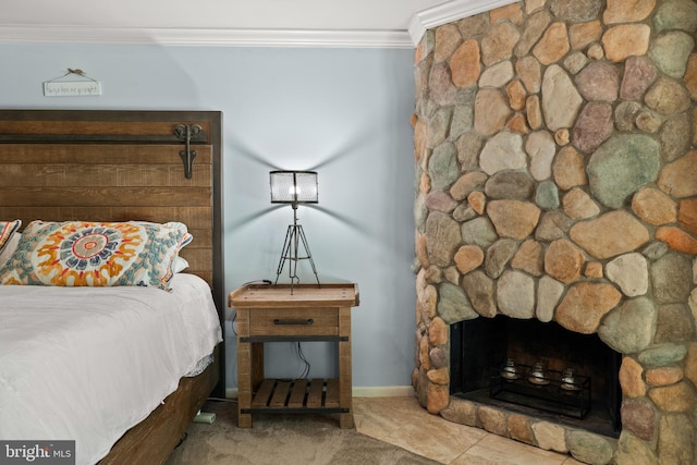 2404 Sugarberry Ct, Reston, VA 20191 - bedroom with ornamental molding, baseboards, and a large fireplace
