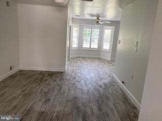 114 Mohican Ln, Tuckerton, NJ 08087 - unfurnished living room featuring ceiling fan, wood finished floors, and baseboards