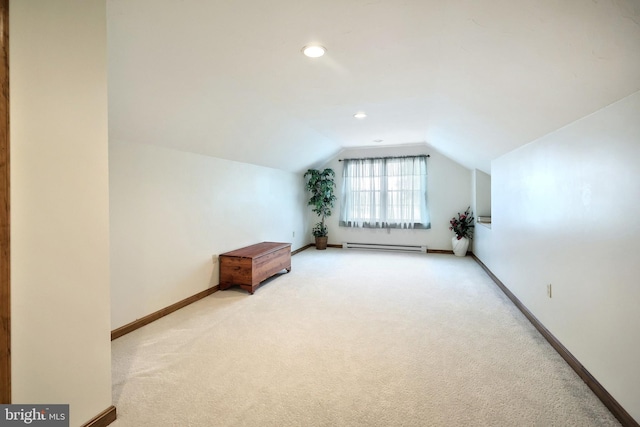 574 Mathias Rd, Littlestown, PA 17340 - additional living space with carpet flooring, lofted ceiling, a baseboard heating unit, and recessed lighting