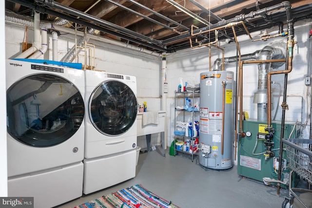4741 20th St N, Arlington, VA 22207 - laundry room featuring gas water heater, separate washer and dryer, and a heating unit