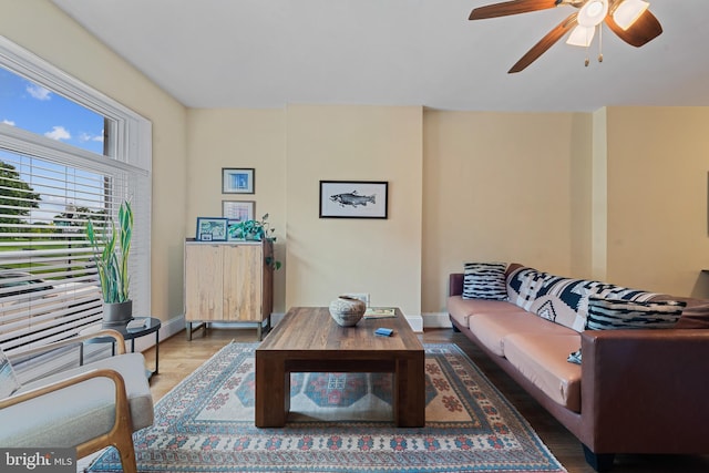 3004 E Pratt St, Baltimore, MD 21224 - living room featuring a ceiling fan and wood finished floors