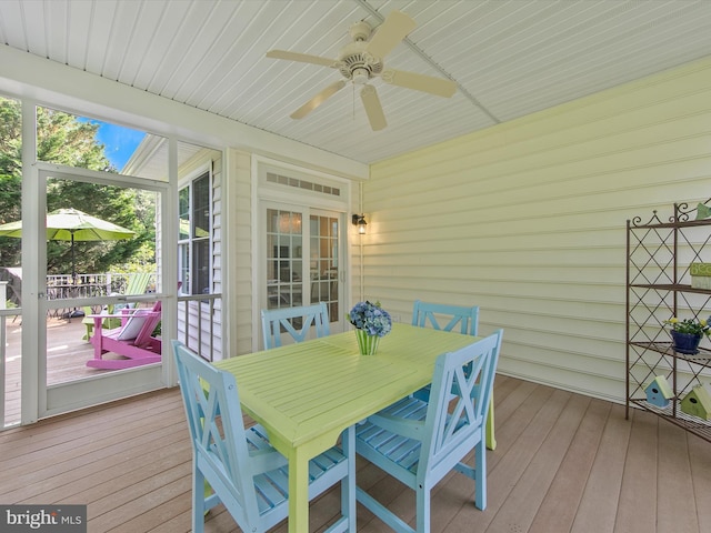 1 Lake Village Cir, Ocean View, DE 19970 - sunroom featuring a ceiling fan and outdoor dining area