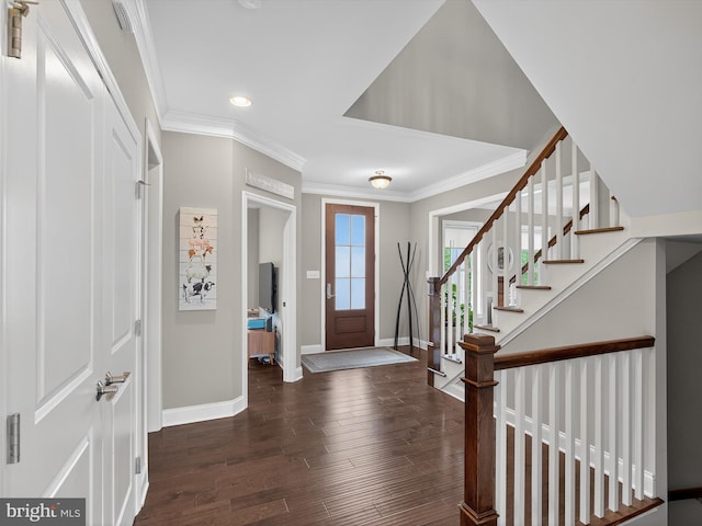 548 E Delp Rd, Lancaster, PA 17601 - entryway with wood finished floors, ornamental molding, stairway, and recessed lighting