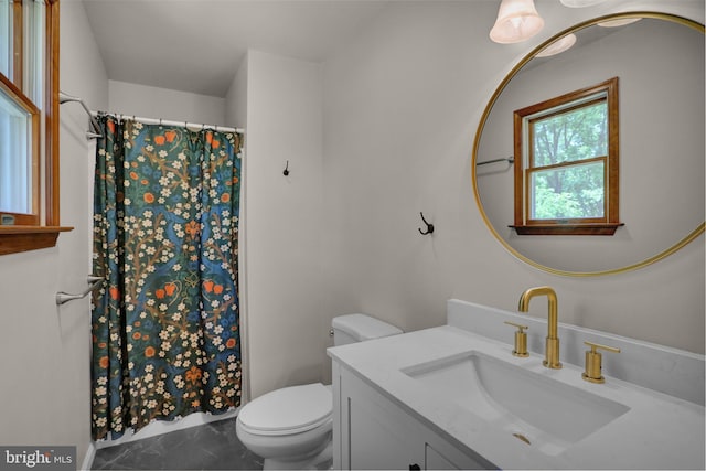 129 Deck Rd, Womelsdorf, PA 19567 - bathroom with vanity, marble finish floors, and a shower with curtain