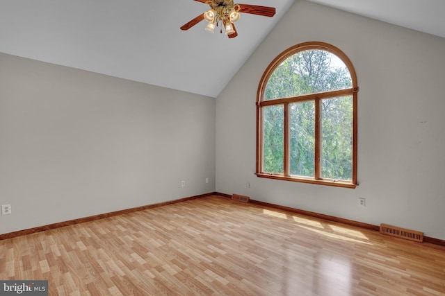 129 Deck Rd, Womelsdorf, PA 19567 - unfurnished room featuring ceiling fan, light wood-style floors, and vaulted ceiling