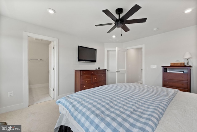 8790 Kensington Church St, Manassas, VA 20112 - bedroom featuring light colored carpet, recessed lighting, baseboards, and ceiling fan