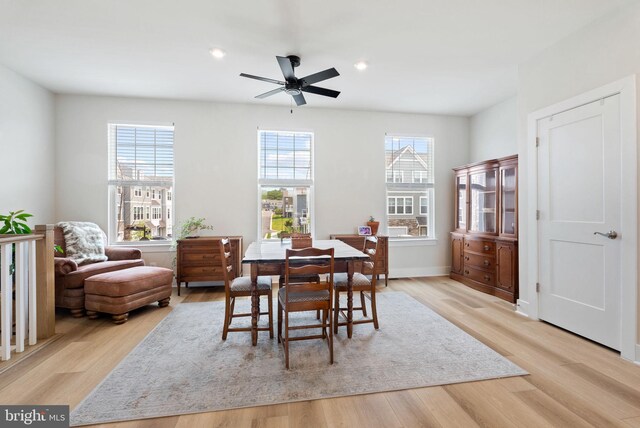 8790 Kensington Church St, Manassas, VA 20112 - dining area featuring light wood-style flooring, a ceiling fan, recessed lighting, and baseboards