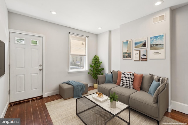 2126 N Palethorp St, Philadelphia, PA 19122 - living room featuring wood-type flooring, baseboards, and recessed lighting