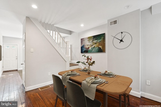 2126 N Palethorp St, Philadelphia, PA 19122 - dining room featuring hardwood / wood-style flooring, stairs, baseboards, and recessed lighting
