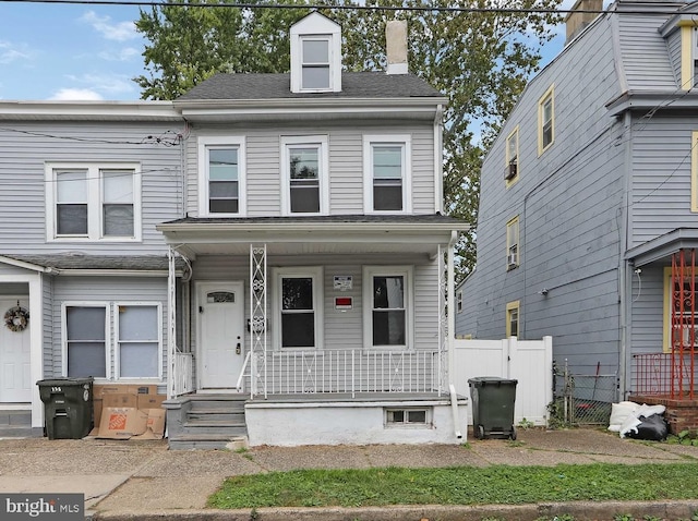 133 E Federal St, Burlington, NJ 08016 - view of front of house featuring a porch, a chimney, and a shingled roof