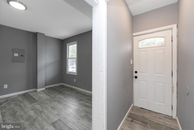 133 E Federal St, Burlington, NJ 08016 - foyer featuring electric panel, wood finished floors, and baseboards