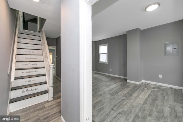 133 E Federal St, Burlington, NJ 08016 - stairway with wood finished floors, electric panel, and baseboards