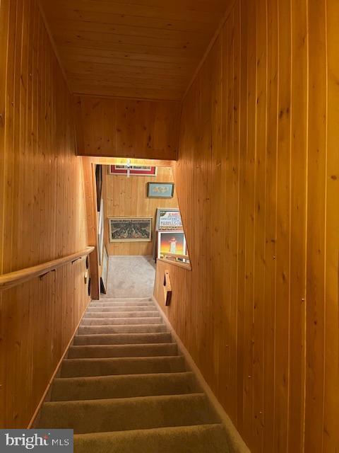 46 Carriage Stop Pl, Florence, NJ 08518 - staircase featuring wood walls and wood ceiling