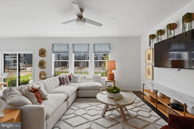 478 Ensemble Way, Frederick, MD 21701 - living room with wood finished floors, a ceiling fan, and baseboards