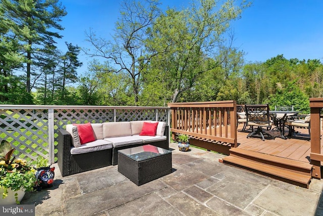201 Mowbray Rd, Silver Spring, MD 20904 - wooden deck with an outdoor living space, outdoor dining space, and a patio area