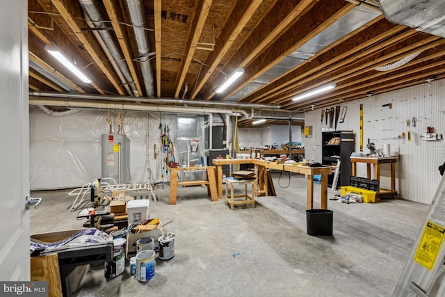 31746 Chablis Ln Unit 71, Lewes, DE 19958 - unfinished basement featuring a workshop area and water heater