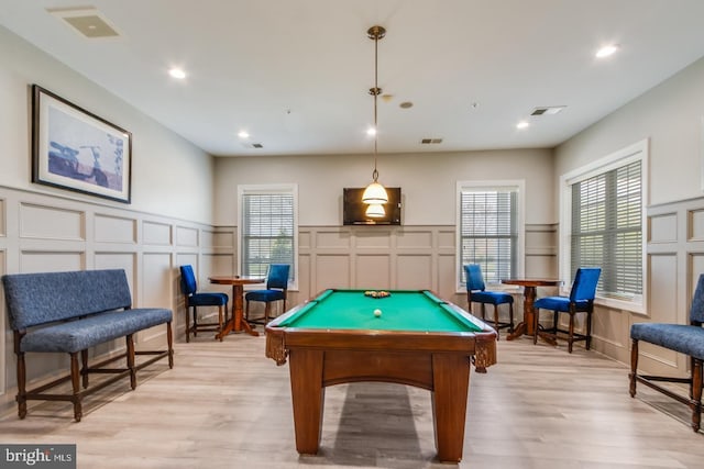 31746 Chablis Ln Unit 71, Lewes, DE 19958 - rec room with a decorative wall, pool table, healthy amount of natural light, light wood-style floors, and a wainscoted wall