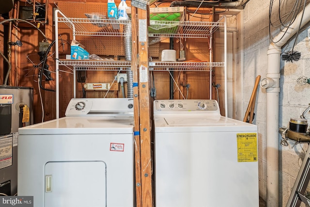 9523 Greencastle Ln, Lorton, VA 22079 - laundry room with washer / clothes dryer, water heater, and concrete block wall