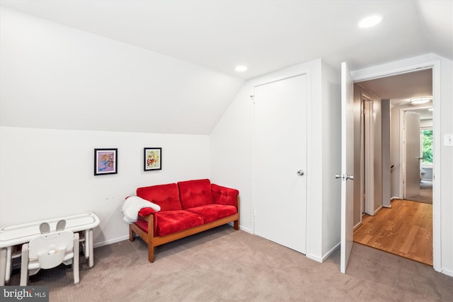 10105 Meredith Ave, Silver Spring, MD 20910 - living area featuring lofted ceiling, carpet, recessed lighting, and baseboards