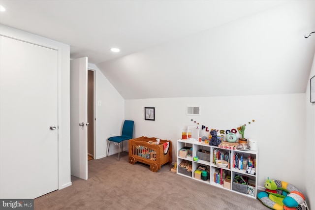 10105 Meredith Ave, Silver Spring, MD 20910 - recreation room with recessed lighting, carpet floors, and lofted ceiling