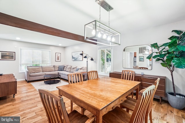 10105 Meredith Ave, Silver Spring, MD 20910 - dining space with light wood-type flooring, recessed lighting, baseboards, and beam ceiling