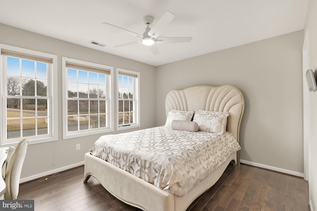 12436 Bacall Ln, Potomac, MD 20854 - bedroom featuring baseboards, dark wood-type flooring, and ceiling fan