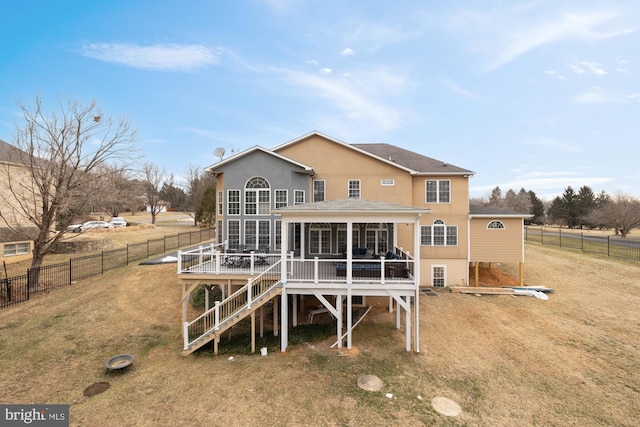 12436 Bacall Ln, Potomac, MD 20854 - back of house with a sunroom, stairway, and a wooden deck
