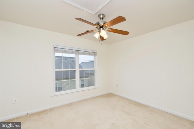 9573 5th Pl, Lorton, VA 22079 - spare room with attic access, light carpet, a ceiling fan, and ornamental molding