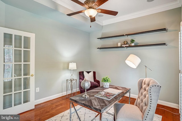 5968 Manorview Way, Alexandria, VA 22315 - office featuring ornamental molding, wood finished floors, and ceiling fan