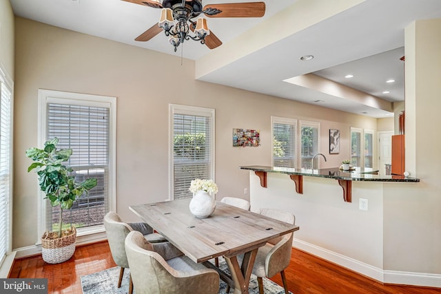 5968 Manorview Way, Alexandria, VA 22315 - dining area featuring wood finished floors, ceiling fan, and recessed lighting