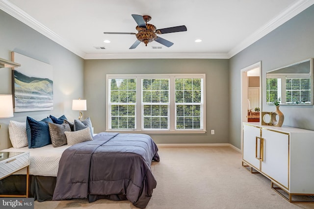 5968 Manorview Way, Alexandria, VA 22315 - bedroom with multiple windows, crown molding, light colored carpet, recessed lighting, and a ceiling fan