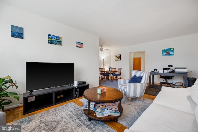 4200 Cathedral Ave NW Unit 1112, Washington, DC 20016 - living room featuring a ceiling fan and an office area