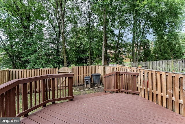 10447 Carriagepark Ct, Fairfax, VA 22032 - wooden deck with a fenced backyard and view of wooded area