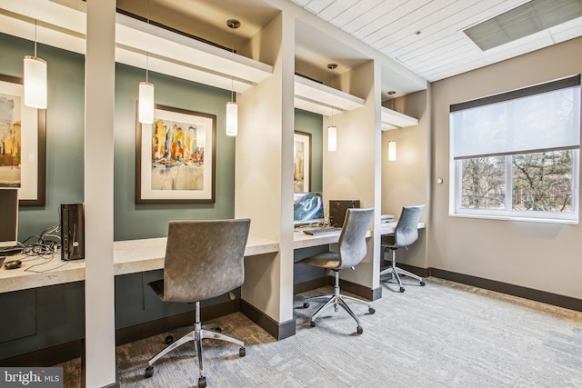 3101 N Hampton Dr Unit 314, Alexandria, VA 22302 - carpeted office space with baseboards, wooden ceiling, and built in desk