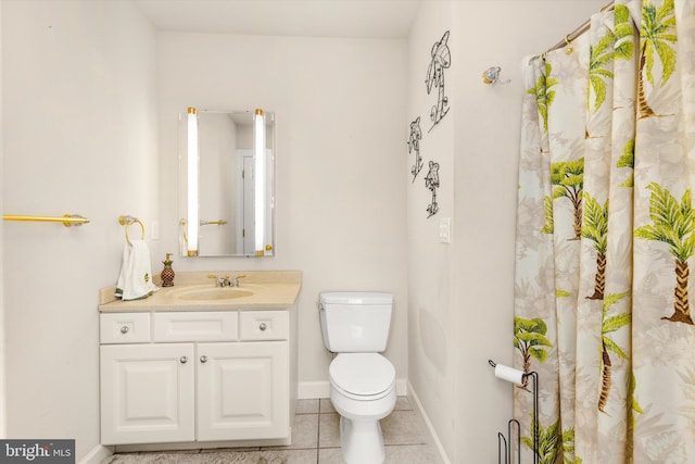 9729 Village Ln Unit 9715C, Ocean City, MD 21842 - full bath featuring vanity, toilet, tile patterned flooring, baseboards, and a shower with curtain